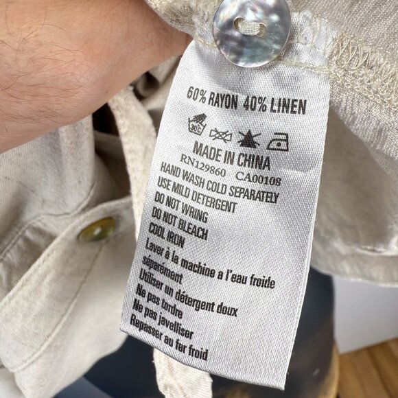 RHYTHM. Classics Linen Blend Mother of Pearl Short Sleeve Sand Shirt Dress L - Picture 4 of 4